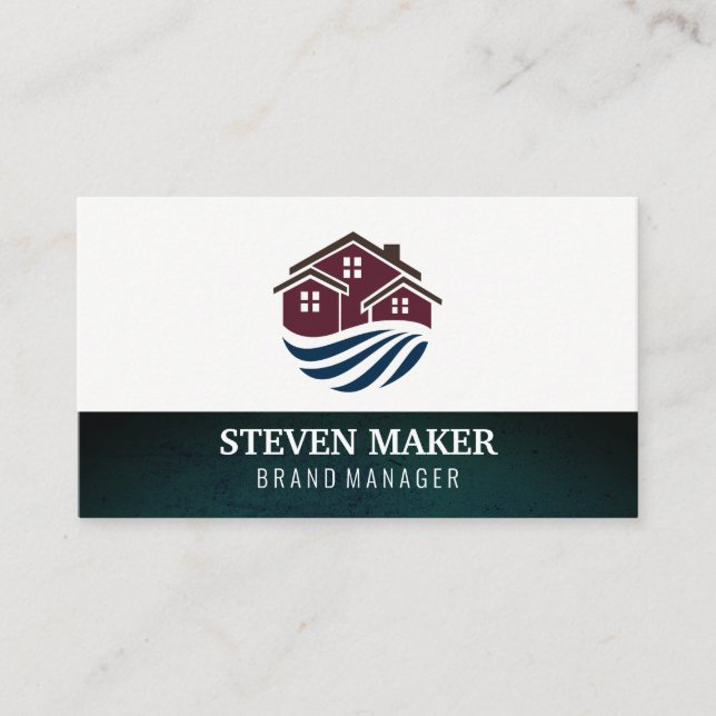 House Real Estate logo Grunge Blue Green Business Card (Front)