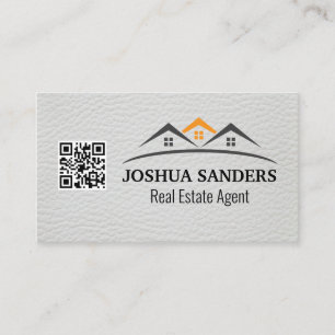 House Real Estate Roofs   White Leather   QR Code Business Card