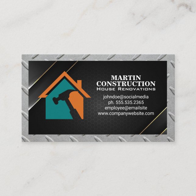 House Repair Illustration | Steel Border Business Card (Front)