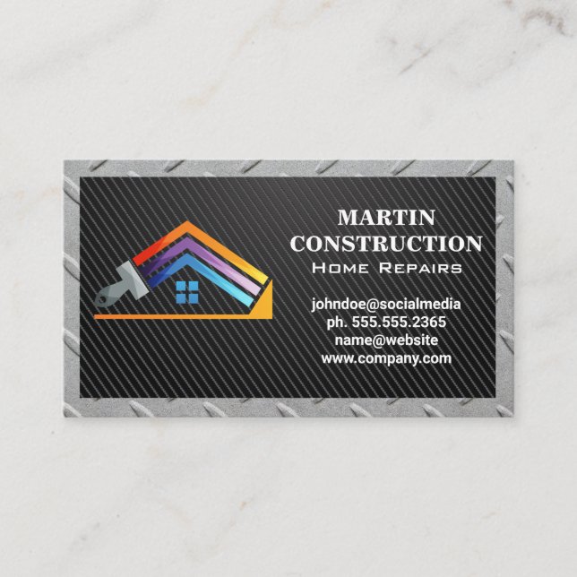 House Repair Logo | Steel Border Business Card (Front)