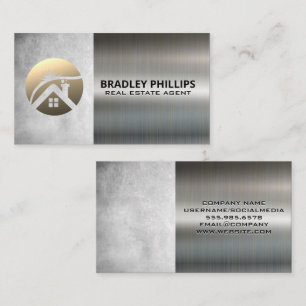 House Roof Sun Shine Logo   Metallic Business Card