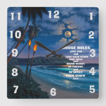 HOUSE RULES AND BEAUTIFUL SCENE SQUARE WALL CLOCK