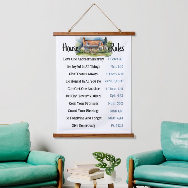 House Rules Scriptures Quote Hanging Tapestry (Living Room)