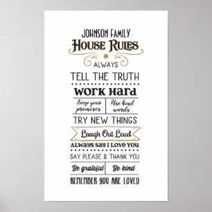 House Rules with Family Name Black Gold Poster