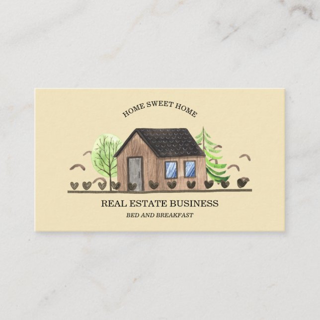 House Scandinavian Home Rent Room Hotel yellow Business Card (Front)