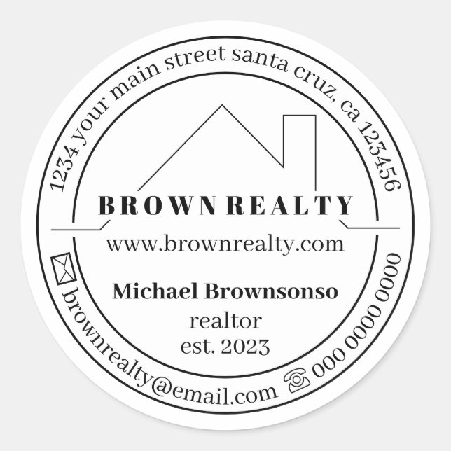 House Simple Logo Real Estate Agent Classic Round Sticker (Front)