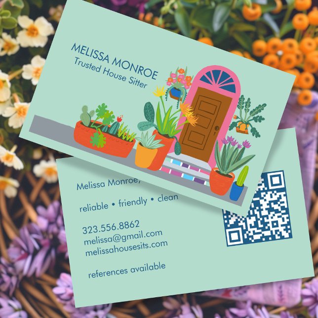 House Sitter Cute Front Door Custom QR Code Business Card (House Sitter Cute Front Door Custom QR Code Business Card
)