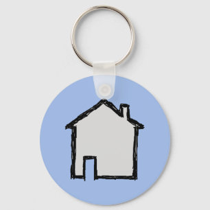 House Sketch. Black and Blue. Key Ring