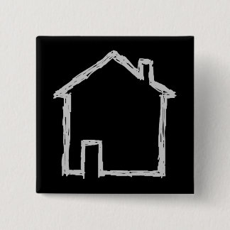 House Sketch. Grey and Black. 15 Cm Square Badge