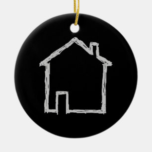 House Sketch. Grey and Black. Ceramic Tree Decoration