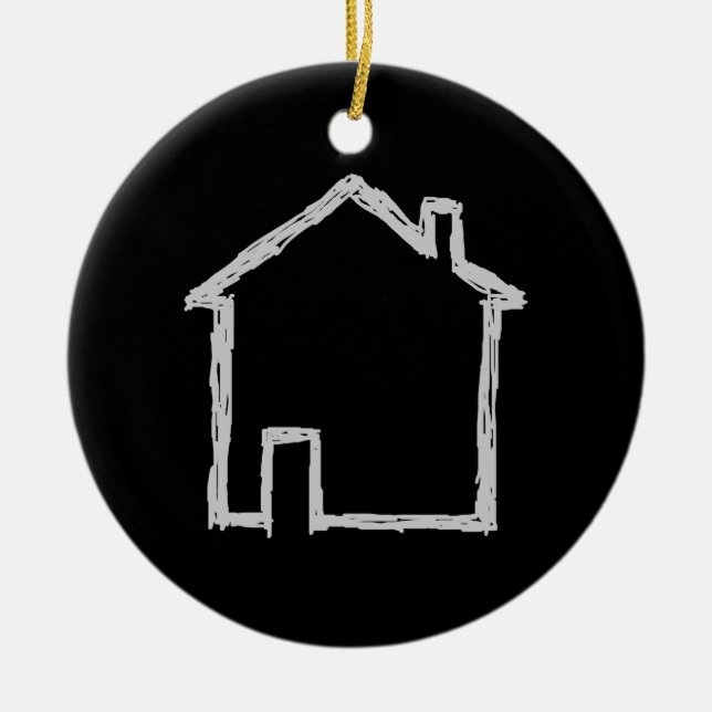 House Sketch. Grey and Black. Ceramic Tree Decoration (Front)