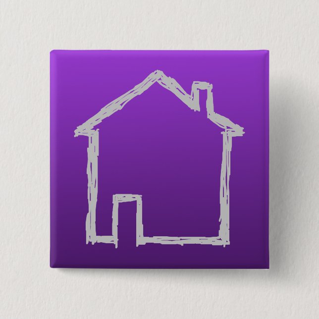 House Sketch. Grey and Purple. 15 Cm Square Badge (Front)