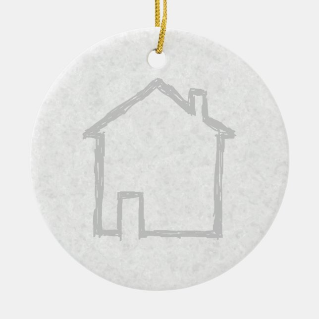 House Sketch. Grey. Ceramic Tree Decoration (Front)