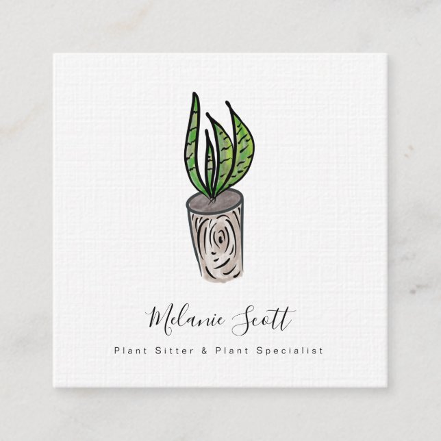 House Snake Plant Botanical Specialist Botanist B Square Business Card (Front)