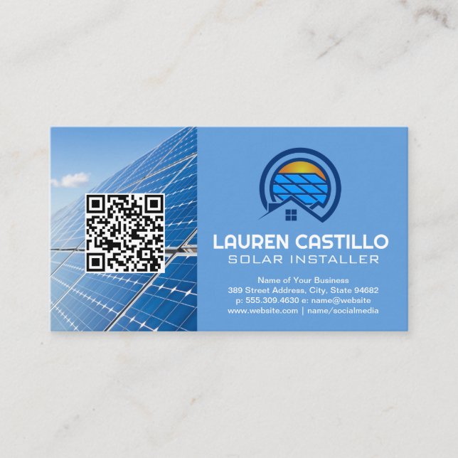 House Solar Panel Logo | QR Business Card (Front)