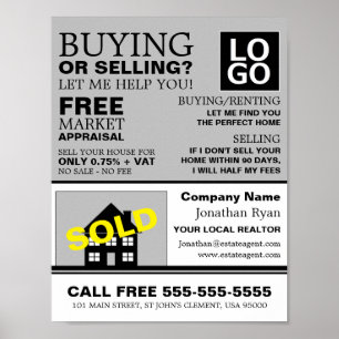 House Sold, Realtor, Estate Agent Advertising Poster