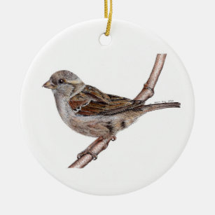 House Sparrow Bird (Passer Domesticus) Decor Ceramic Tree Decoration