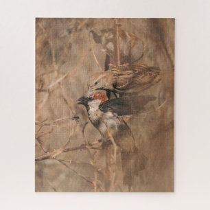 House Sparrow Birds Rustic Spring Wildlife Photo Jigsaw Puzzle