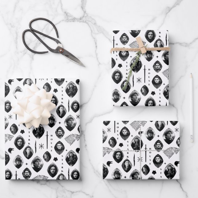 House Stark Icons & Portraits Pattern Wrapping Paper Sheet (Front)