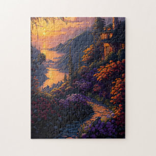  House Surrounded by Flowers and Mountains Jigsaw Puzzle