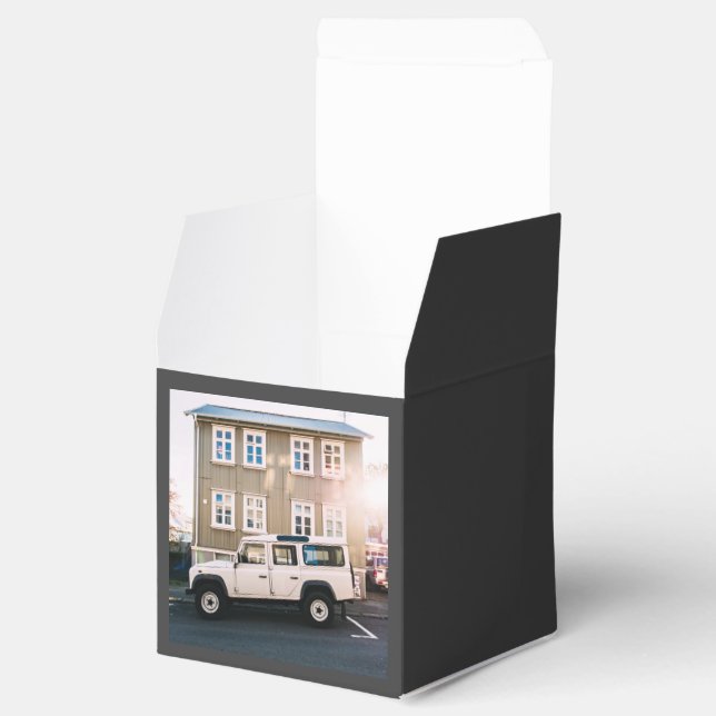 House Themed, A White Jeep Truck Is Parked In Fron Favour Box (Opened)