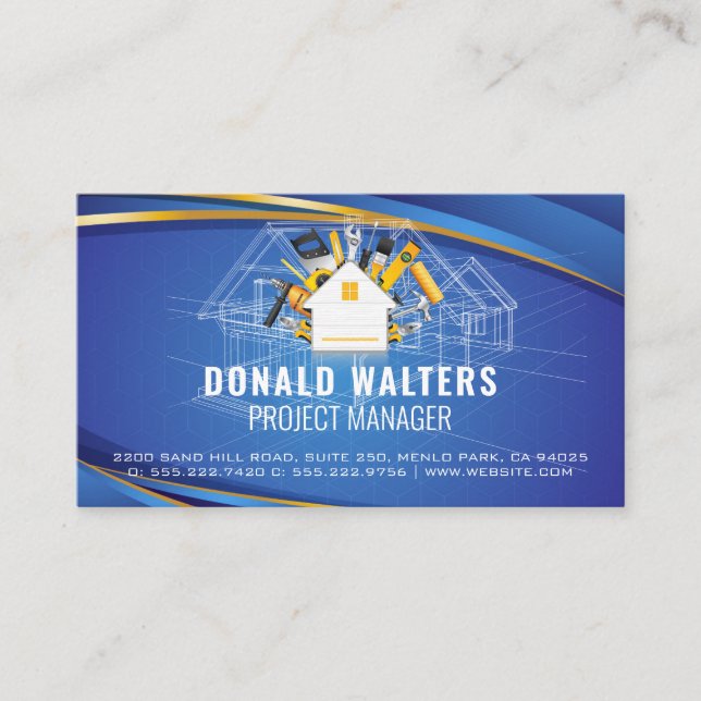 House Tools Logo | Blueprint | Construction Business Card (Front)
