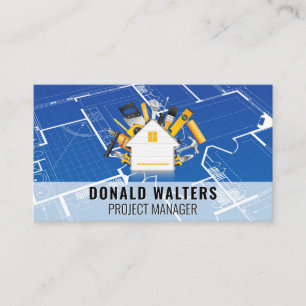 House Tools Logo   Blueprint   Construction Business Card