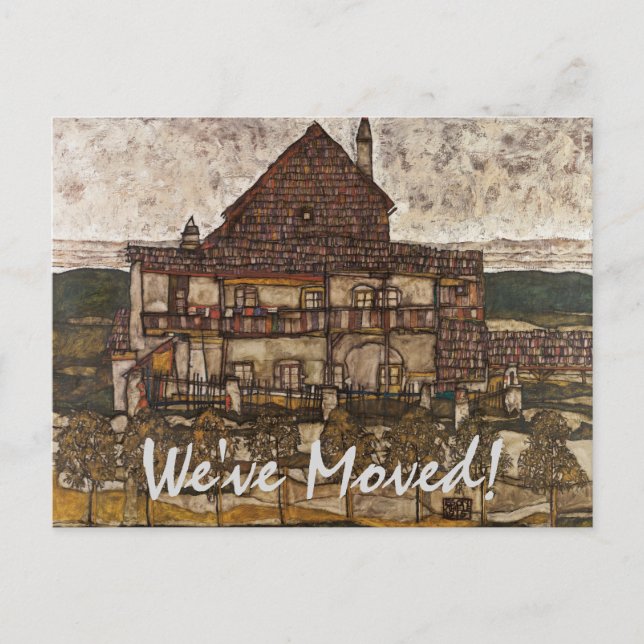 House w Shingle Roof by Schiele, Change of Address Announcement Postcard (Front)