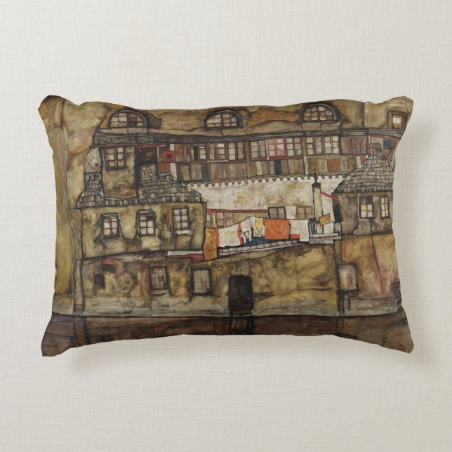 House Wall on River by Egon Schiele Decorative Cushion (Front)