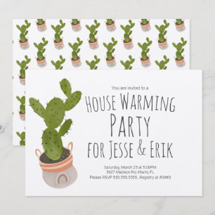 House Warming Party Cactus Plant Pot Hand Drawn  Invitation