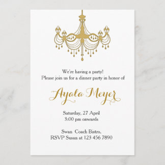 House warming party Invitation Gold Chandelier