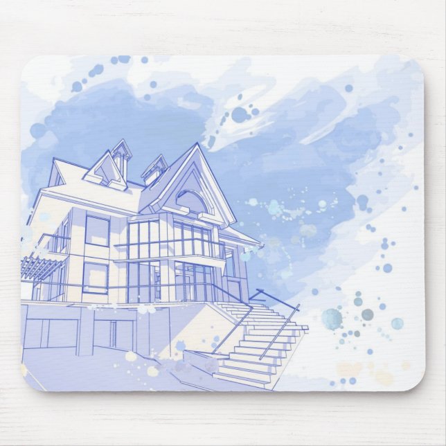 house: watercolor draw mouse mat (Front)