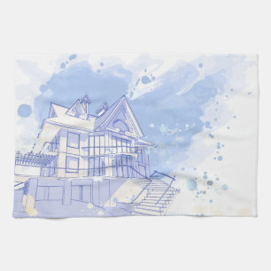 house: watercolor draw tea towel