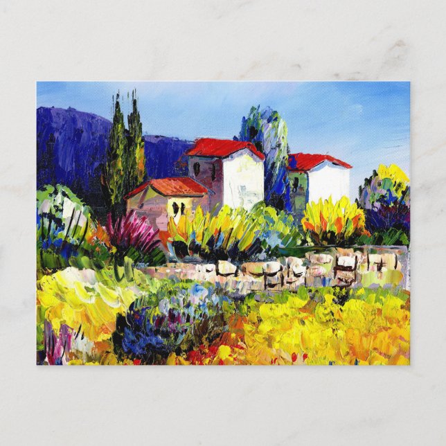 house with garden colourful oil painting travel fu postcard (Front)