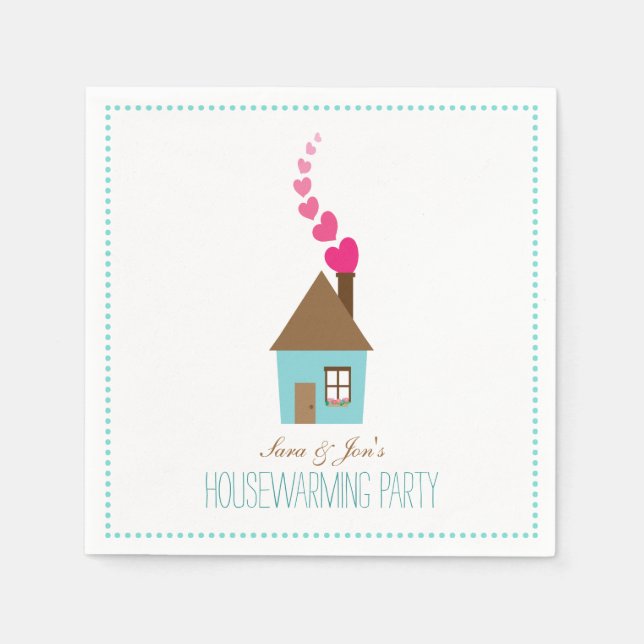 House with Hearts Housewarming Party Personalised Napkin (Front)