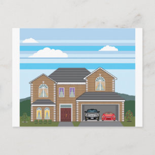 House with open garage. 2 cars postcard
