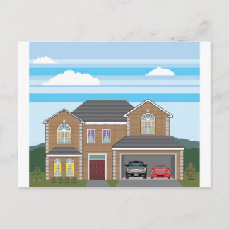 House with open garage. 2 cars postcard