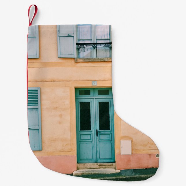 HOUSE WITH OPENED WINDOW AND CLOSED DOOR SMALL CHRISTMAS STOCKING (Front)