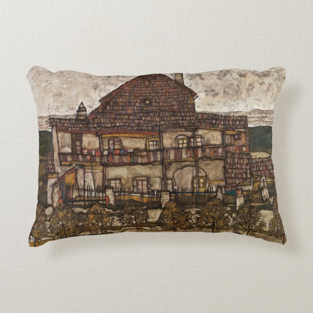 House with Shingle Roof by Egon Schiele Decorative Cushion (Front)