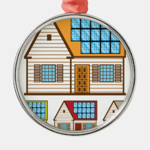 House with Solar Panels Metal Tree Decoration