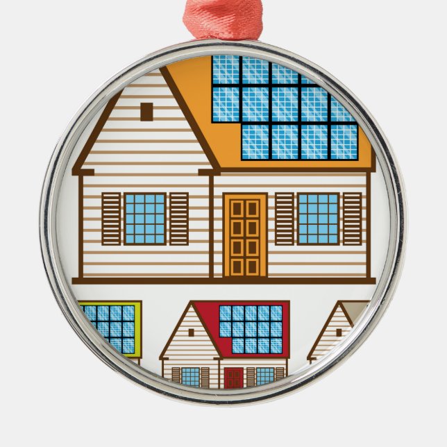 House with Solar Panels Metal Tree Decoration (Front)