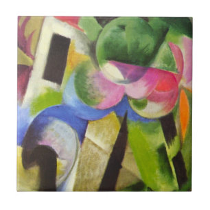 House with Trees by Franz Marc, Vintage Fine Art Tile