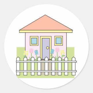 House with White Picket Fence Classic Round Sticker