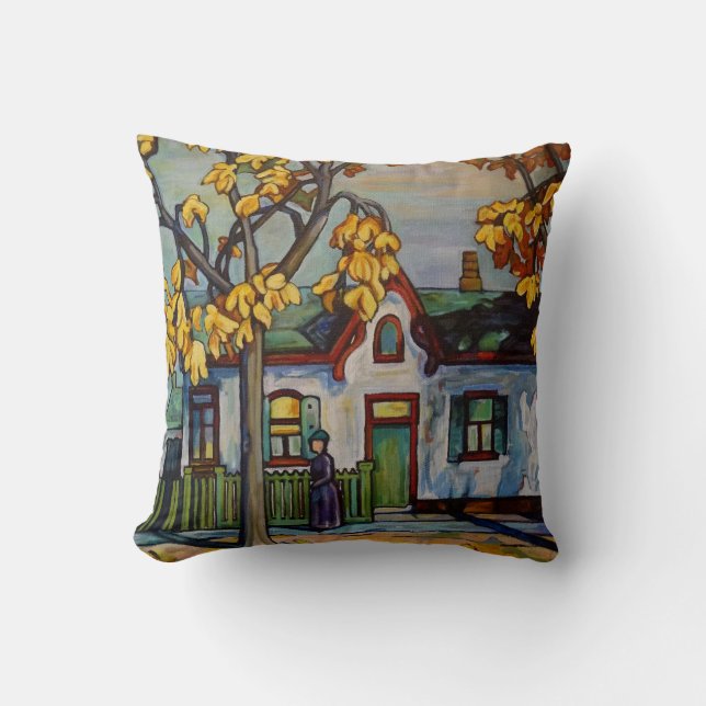 House & Woman Painting 16" X 16" Throw Pillow (Front)