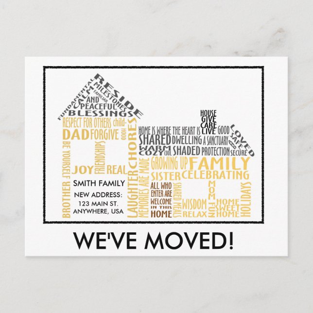 House Word Art, We've Moved Announcement Postcard (Front)