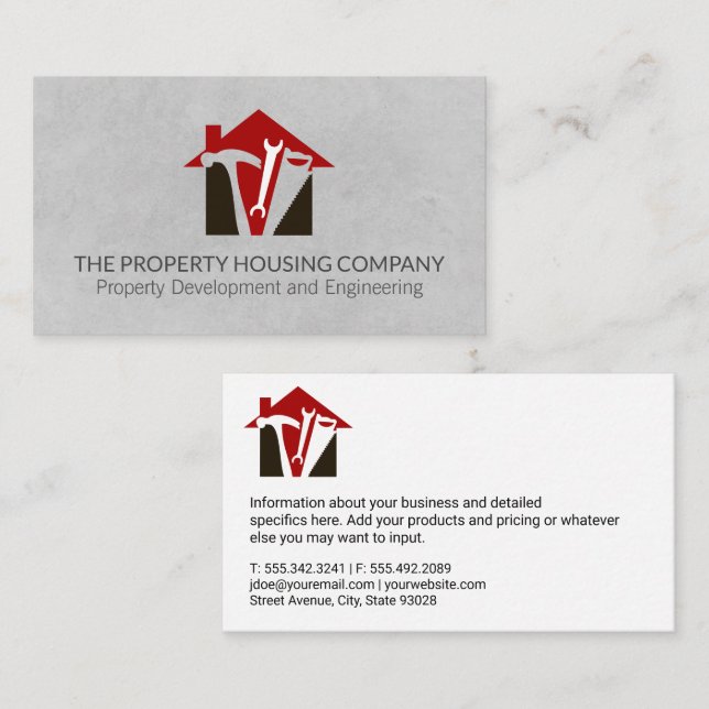 House Wrench and Hammer Saw | Repair Business Card (Front/Back)