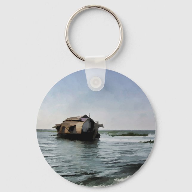 Houseboat in Kerala in saltwater lagoon Key Ring (Front)