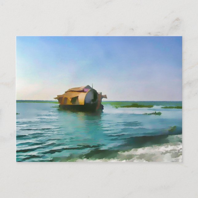 Houseboat in Kerala in saltwater lagoon Postcard (Front)
