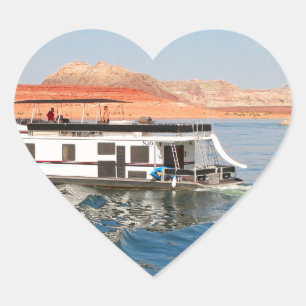 Houseboat making waves, Lake Powell, Arizona Heart Sticker
