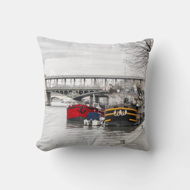 Houseboats moored  near Pont Bir-Hakeim - Paris Cushion (Front)